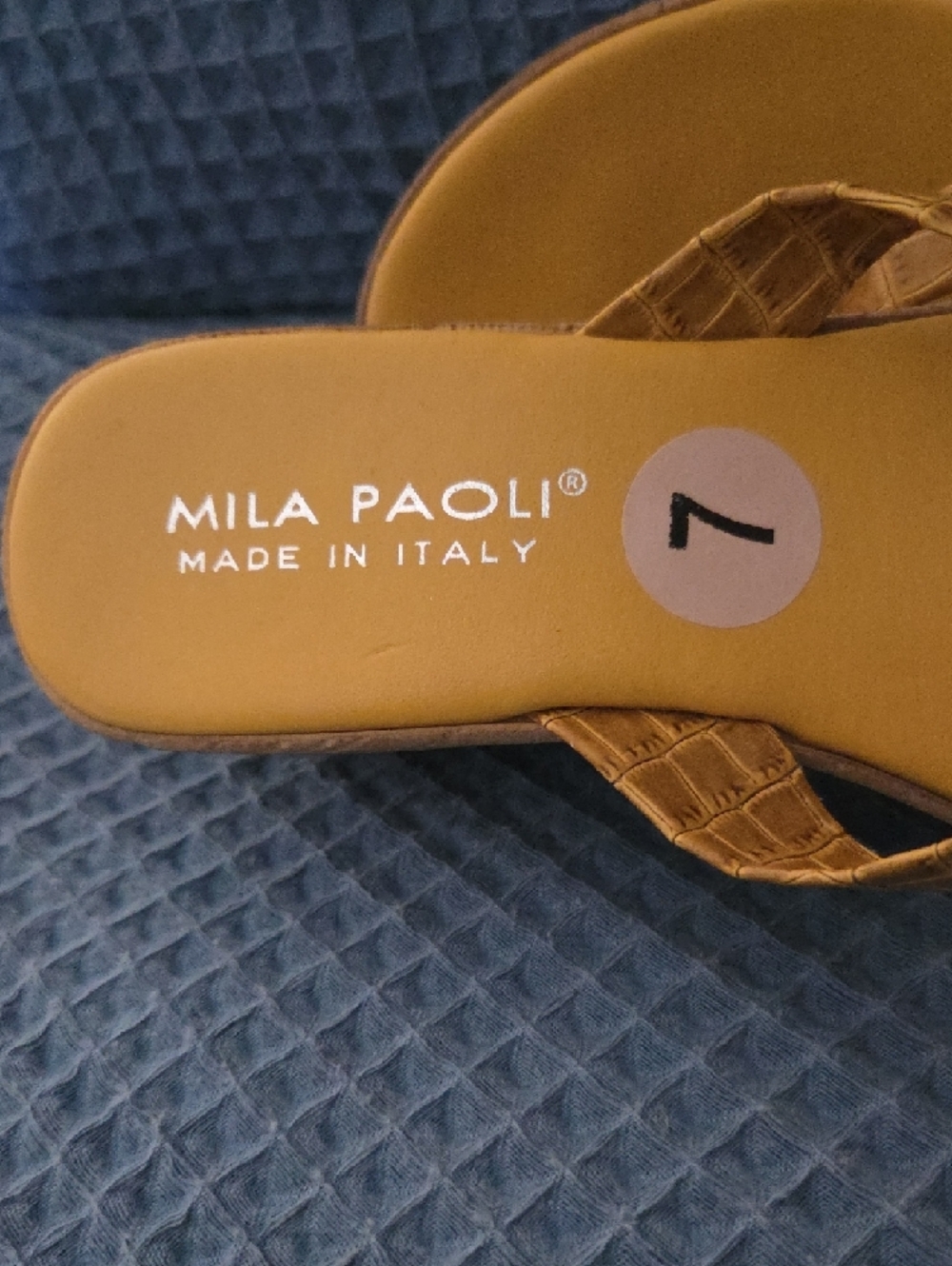 Mila Paoli Mustard Color Wedge Thong Sandals - Picture 3 of 5